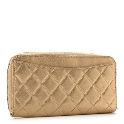 Chanel Metallic Lambskin Quilted Large Gusset Zip Around Wallet Gold 3 of 12