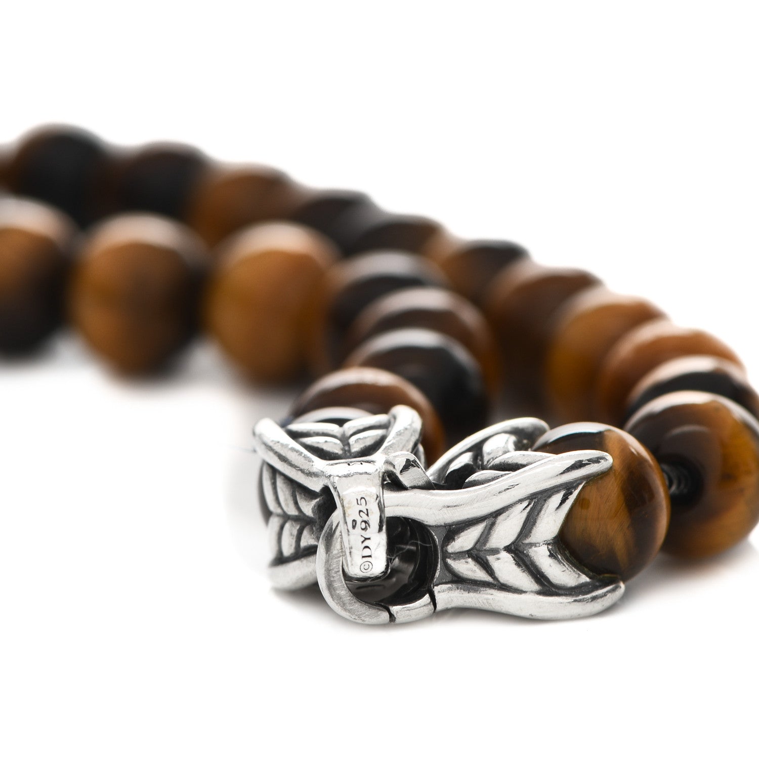 David Yurman Sterling Silver Tiger's Eye 8mm Spiritual Beads Bracelet 4 of 5
