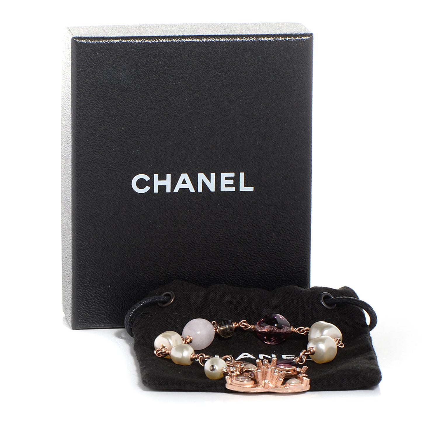 Crystal Marquise CC Irregular Pearl Bracelet Gold Purple