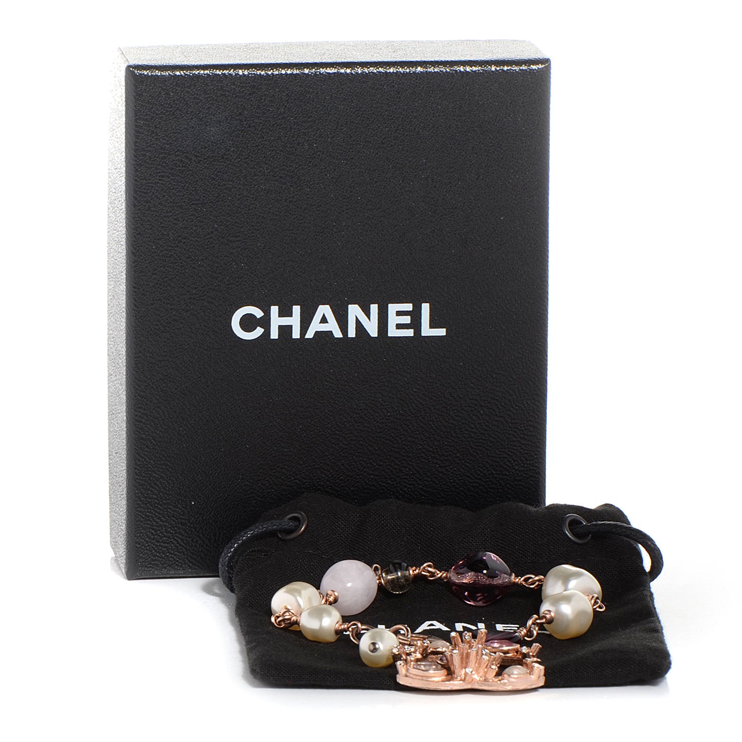 Chanel Crystal Marquise CC Irregular Pearl Bracelet Gold Purple 6 of 6