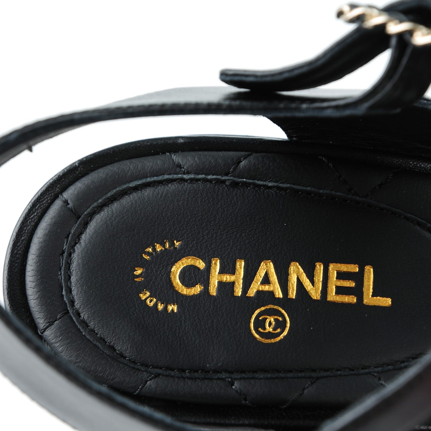 Chanel Lambskin Quilted Chain CC Wedge Sandals 39 Black 7 of 8