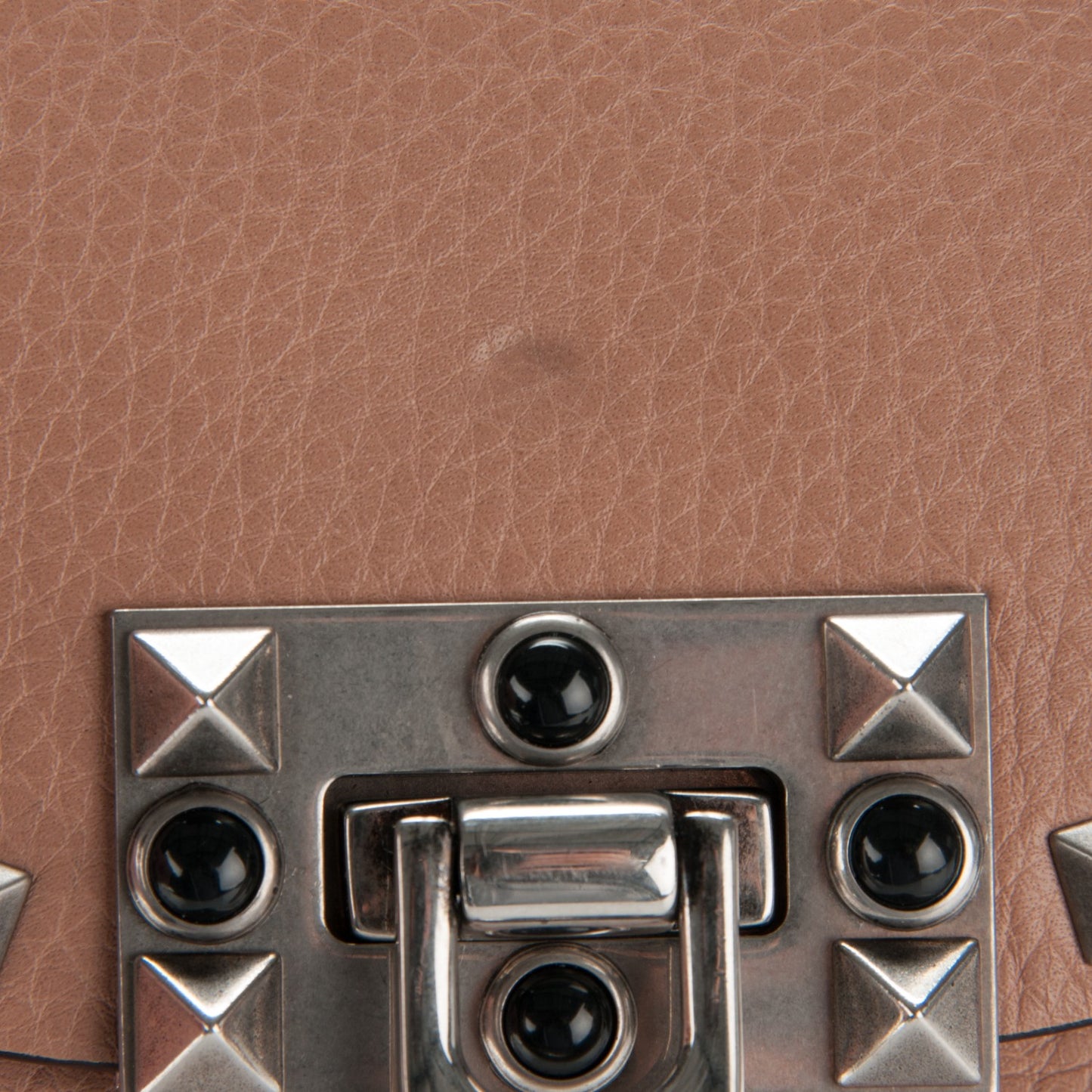 Grained Calfskin Onyx Small Guitar Strap Rockstud Rolling Shoulder Flap Bag Soft Noisette