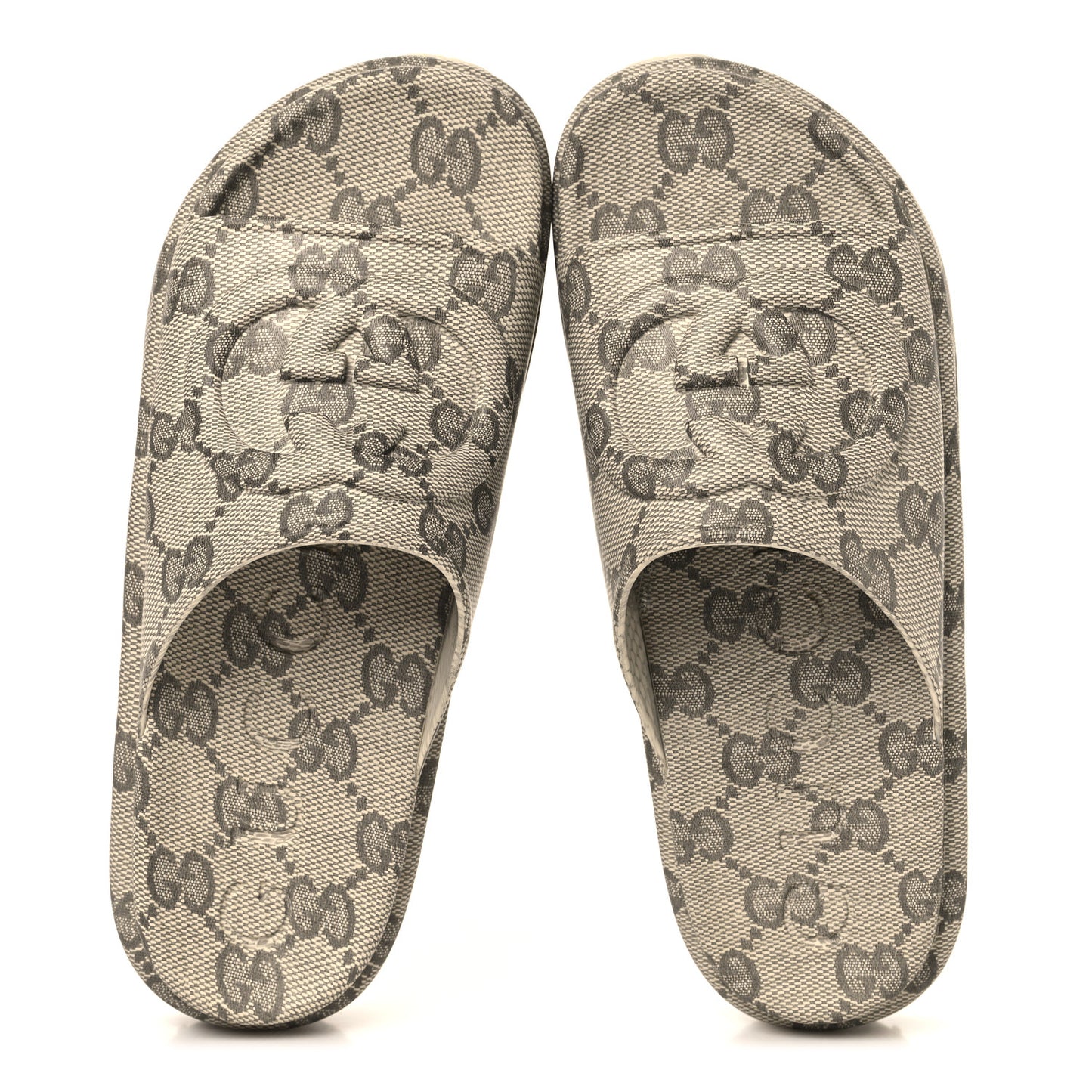 Cubic Rubber GG Monogram Womens Interlocking G Platform 42mm Slide Sandals 41 Beige Ebony