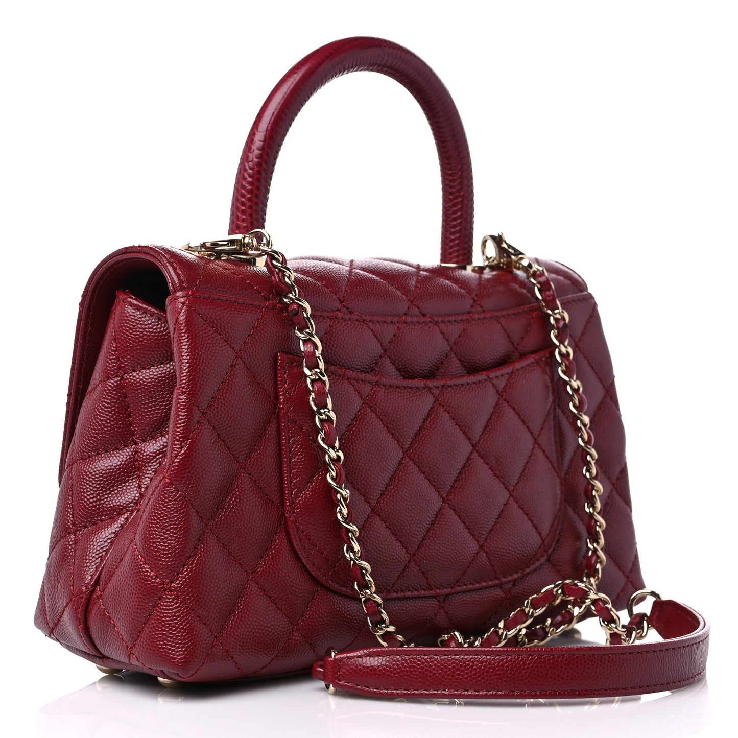 Caviar Lizard Embossed Quilted Mini Coco Handle Flap Burgundy