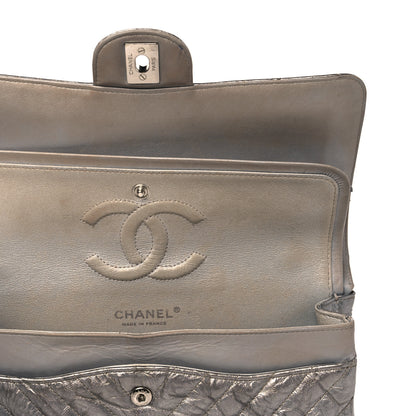 Chanel Metallic Patent Crumpled Calfskin Chevron Quilted Medium Double Flap Silver 10 of 13