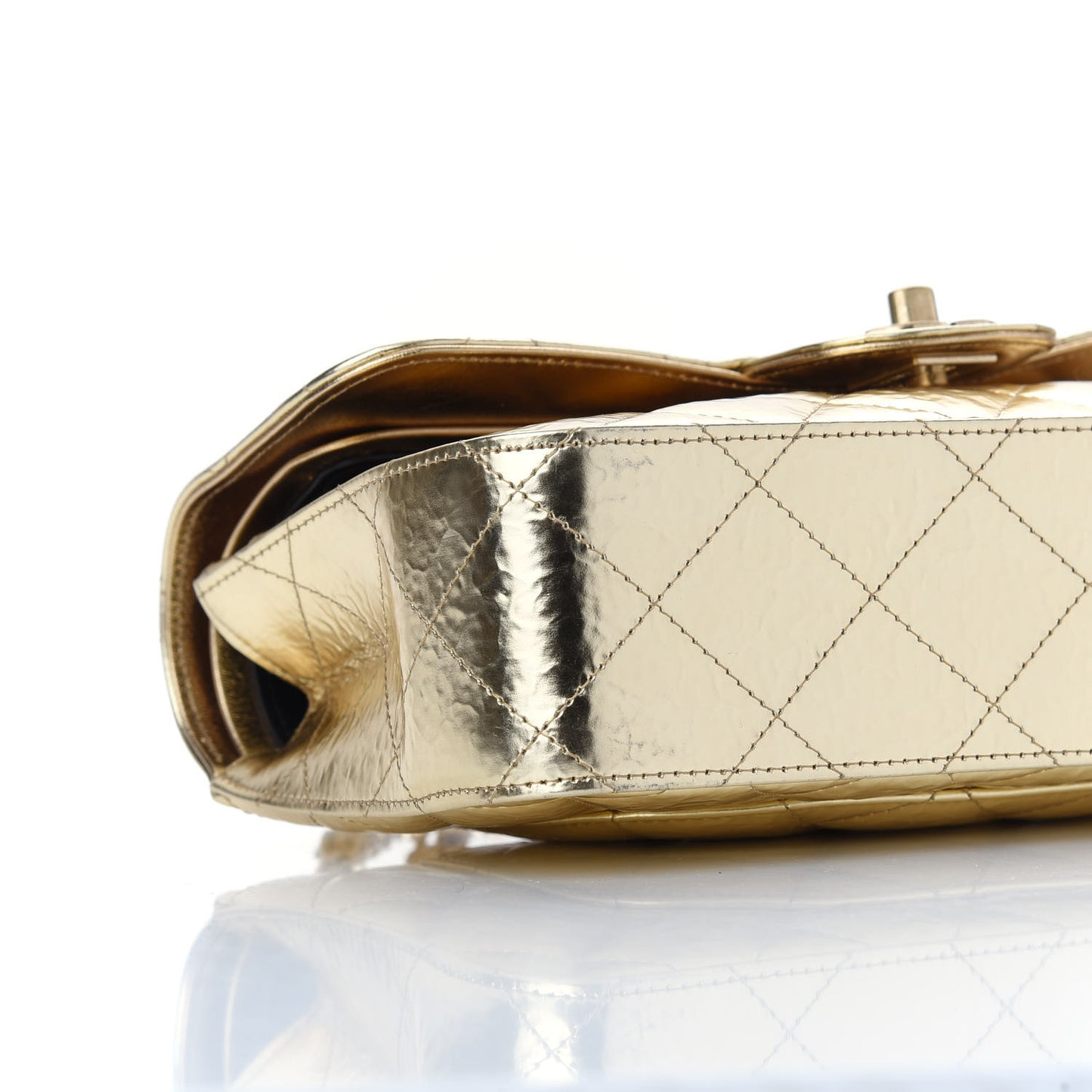 Hammered Metallic Calfskin Quilted Small Double Flap Gold
