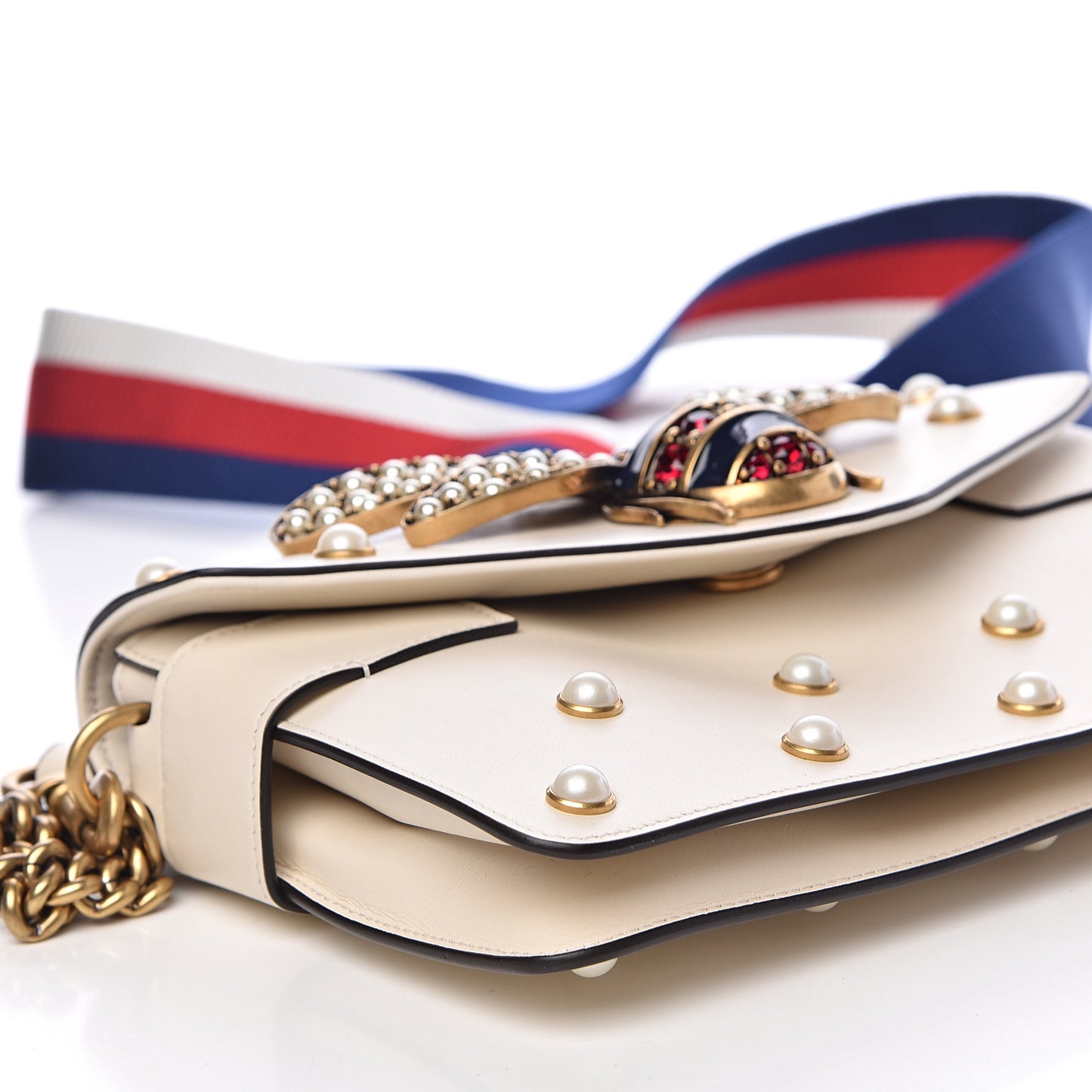 Nappa Pearl Studded Mini Queen Margaret Broadway Shoulder Bag Mystic White