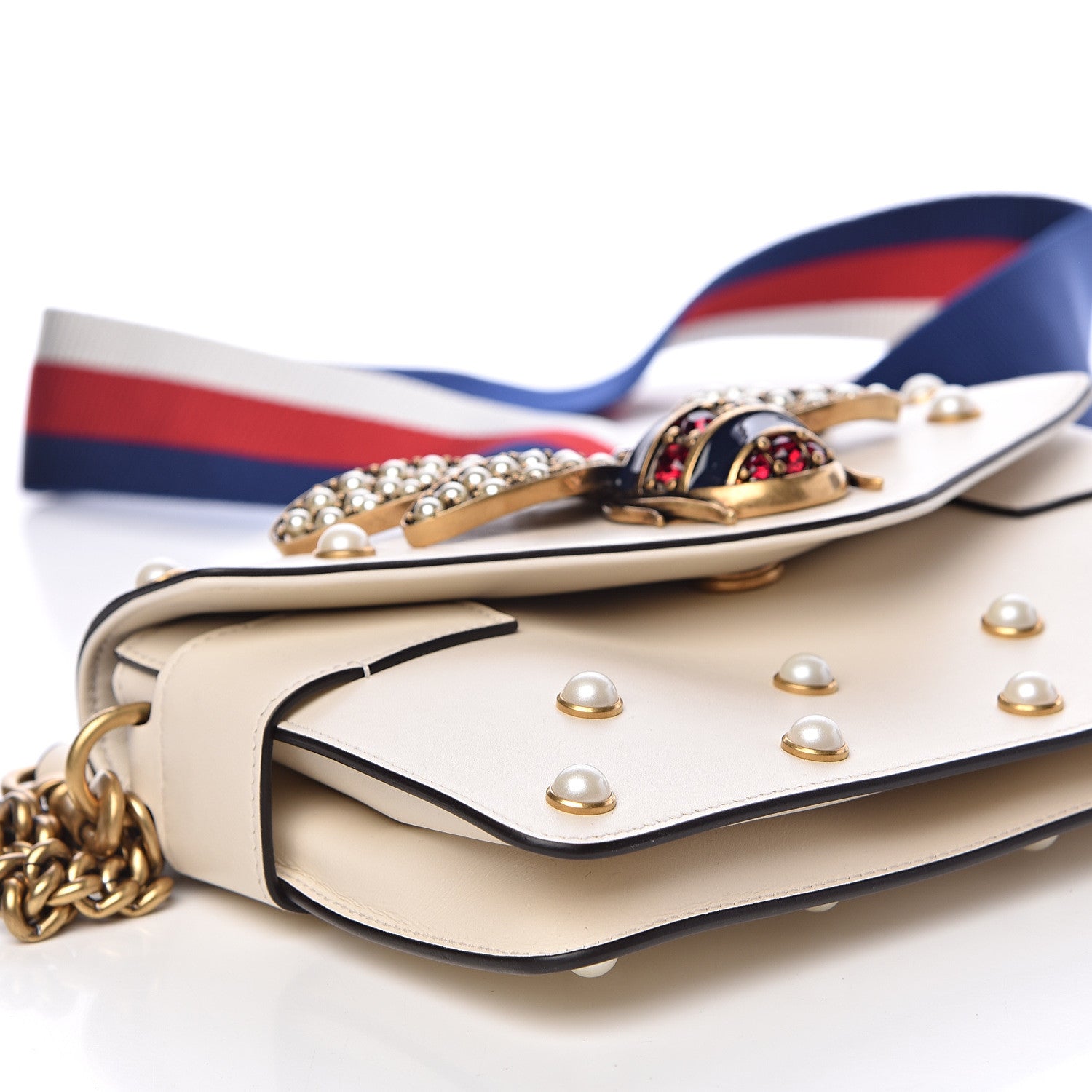 Gucci Nappa Pearl Studded Mini Queen Margaret Broadway Shoulder Bag Mystic White 8 of 11