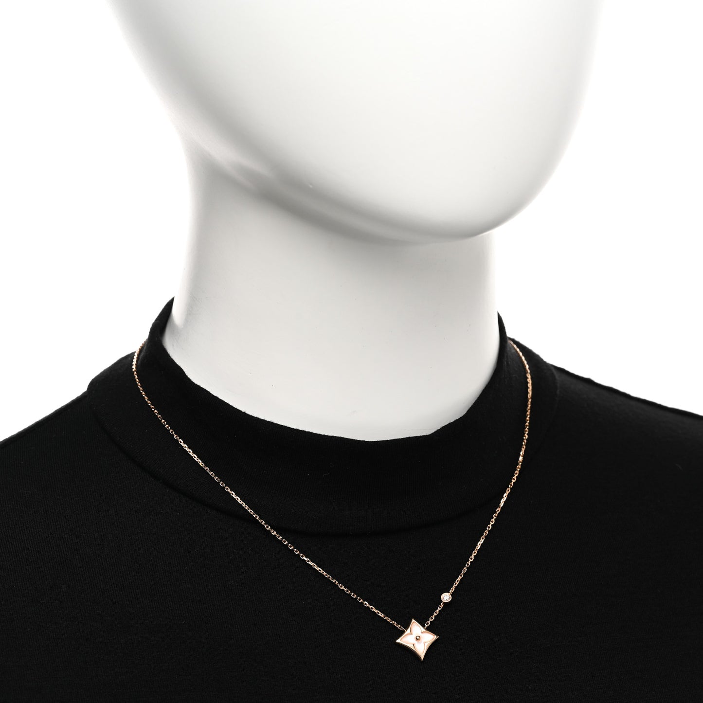 18K Pink Gold Diamond Pink Mother of Pearl Color Blossom BB Star Pendant Necklace