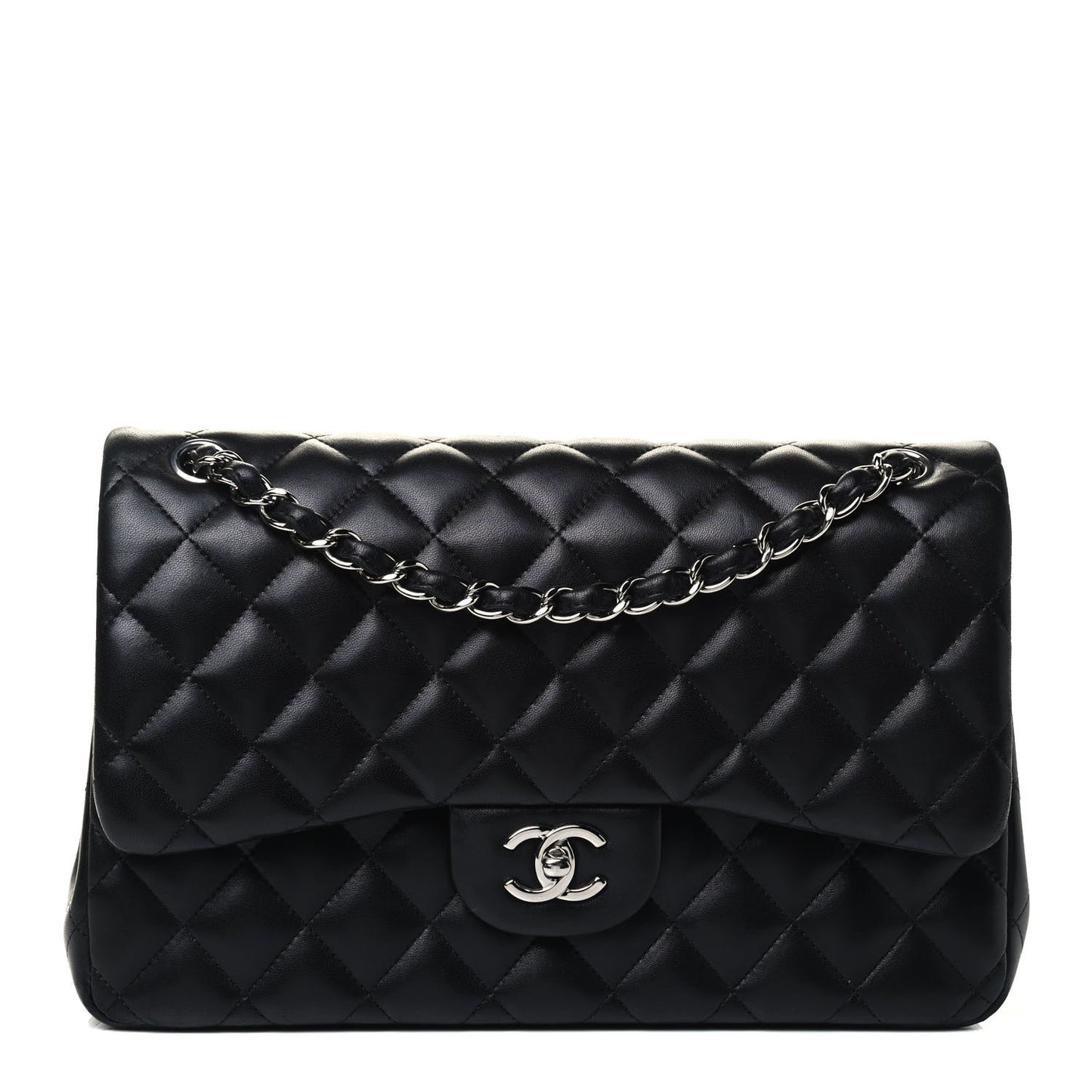 Lambskin Quilted Jumbo Double Flap Black