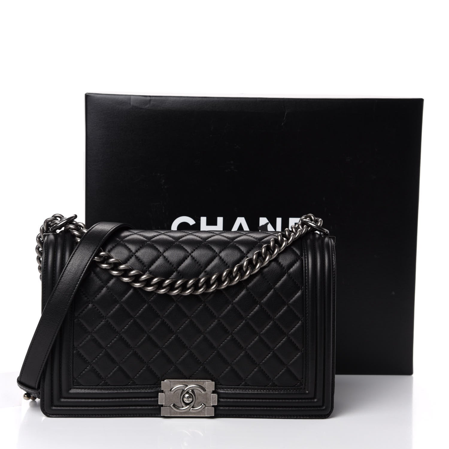 Chanel Metallic Calfskin Quilted New Medium Boy Flap Black 13 of 13