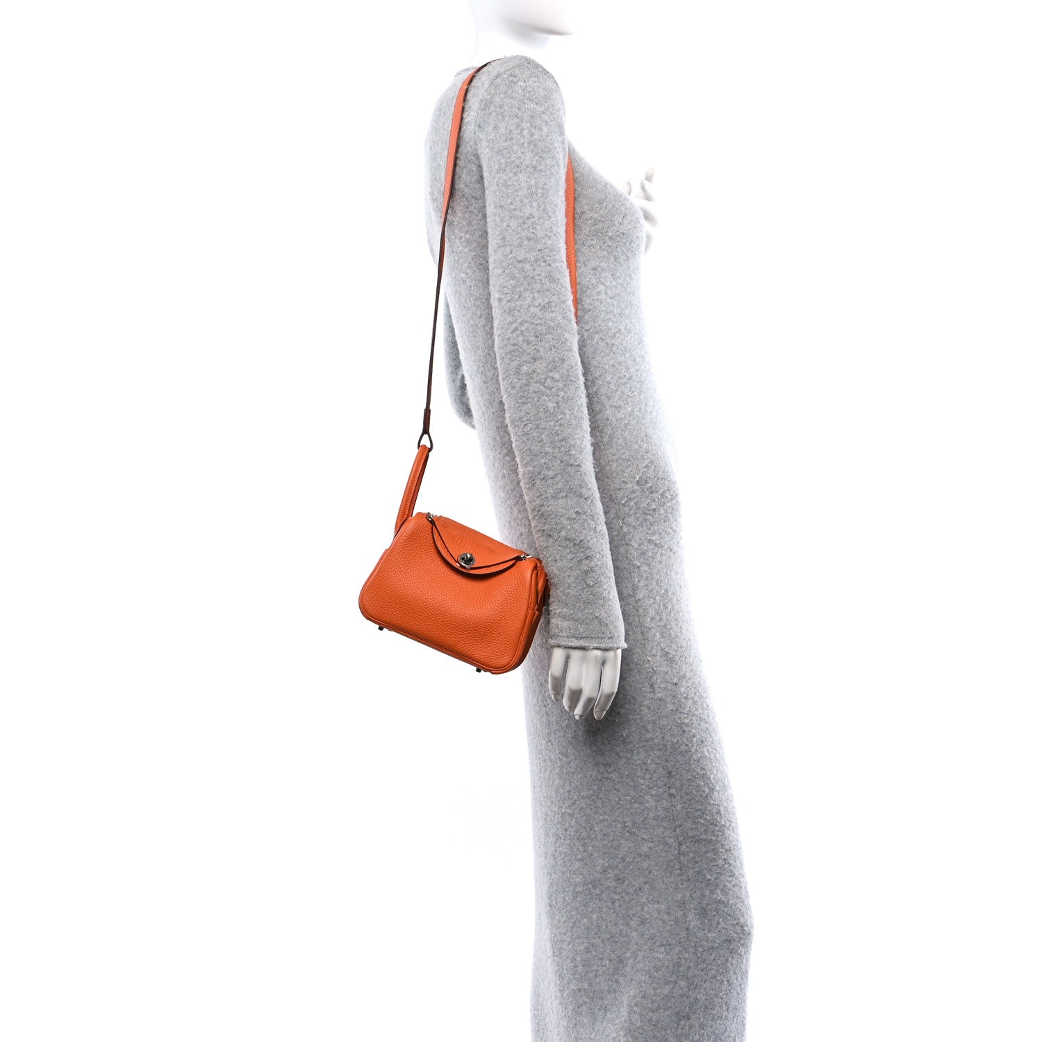 Hermes Taurillon Clemence Mini Lindy 20 Orange Minium 2 of 10