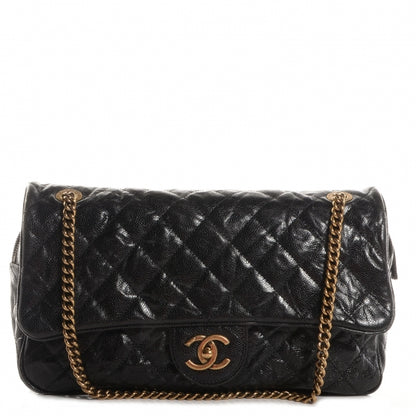 Chanel Crumpled Grained Calfskin Quilted Large Shiva Flap Black 1 of 8