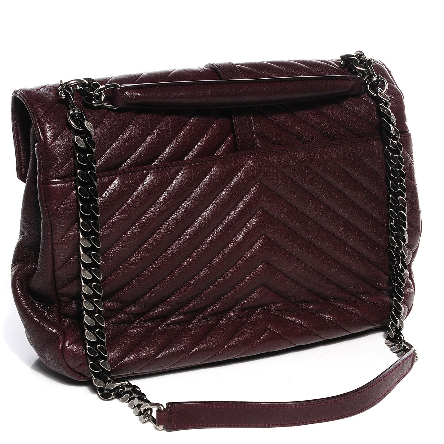 Sheepskin Matelasse Chevron Monogram Large College Satchel Bordeaux