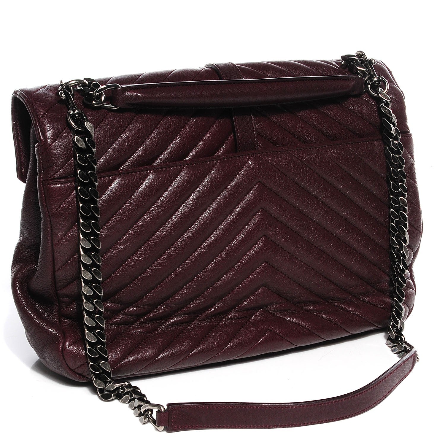 Saint Laurent Sheepskin Matelasse Chevron Monogram Large College Satchel Bordeaux 3 of 8