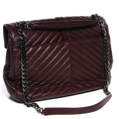 Saint Laurent Sheepskin Matelasse Chevron Monogram Large College Satchel Bordeaux 3 of 8