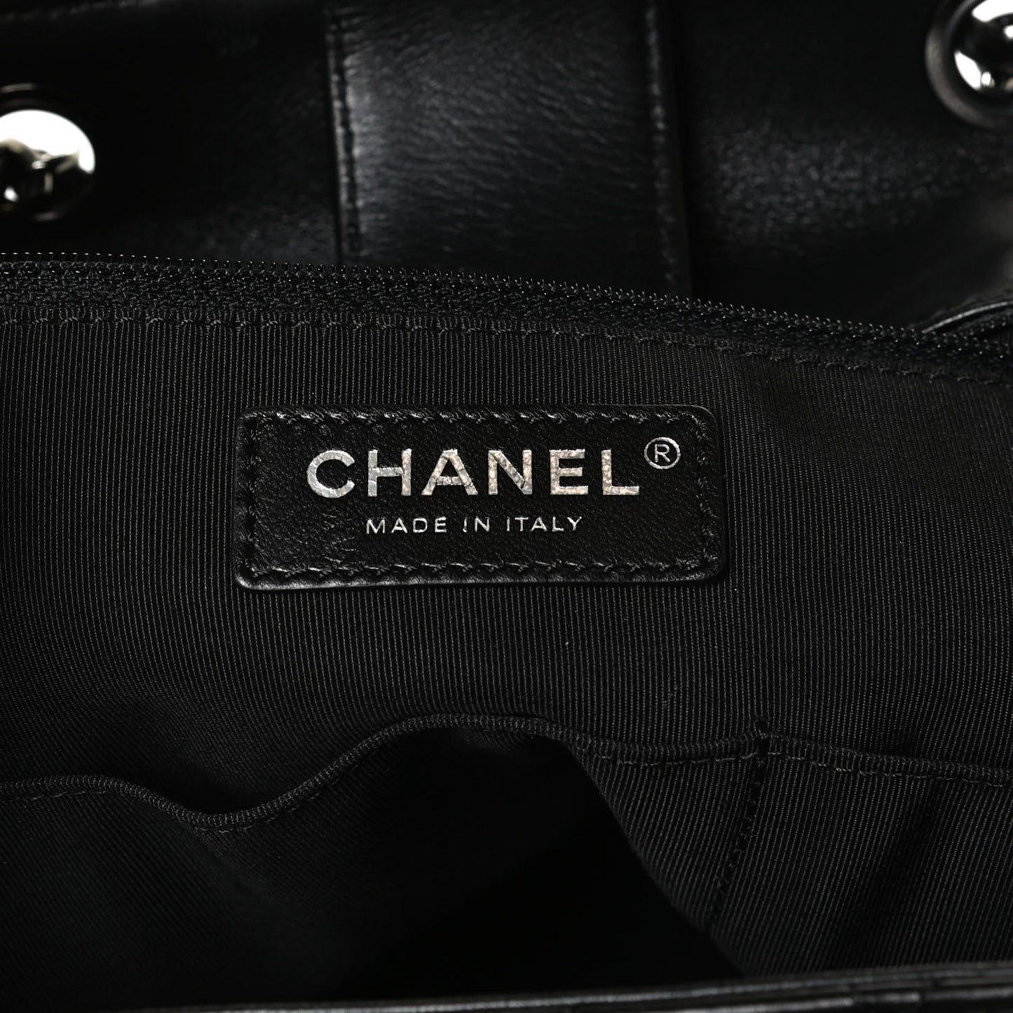 Lambskin Quilted Large Drawstring Bag Black
