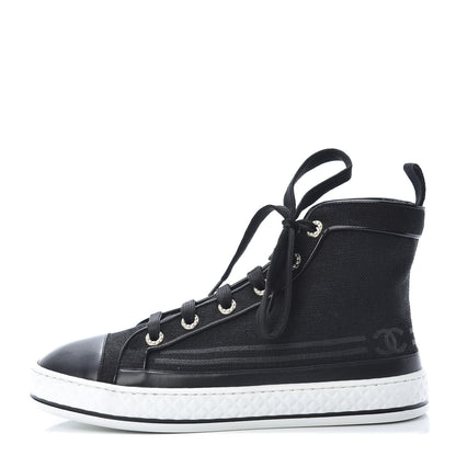 Chanel Fabric Lambskin Lace Up Cap Toe Sneakers 38 Black 1 of 9