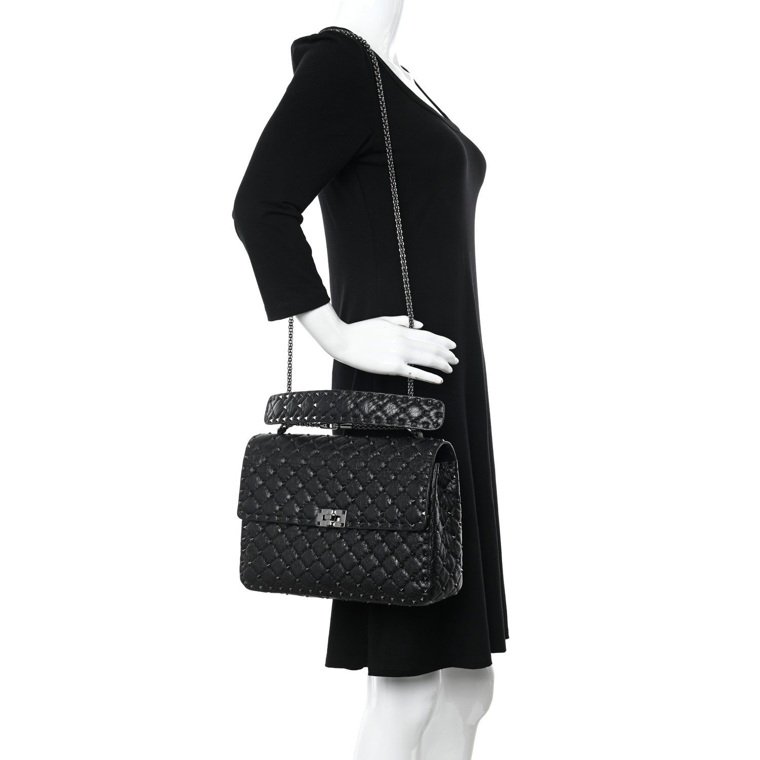 Valentino Garavani Craquele Nappa Large Rockstud Spike Shoulder Bag Black 2 of 13