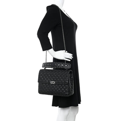 Valentino Garavani Craquele Nappa Large Rockstud Spike Shoulder Bag Black 2 of 13