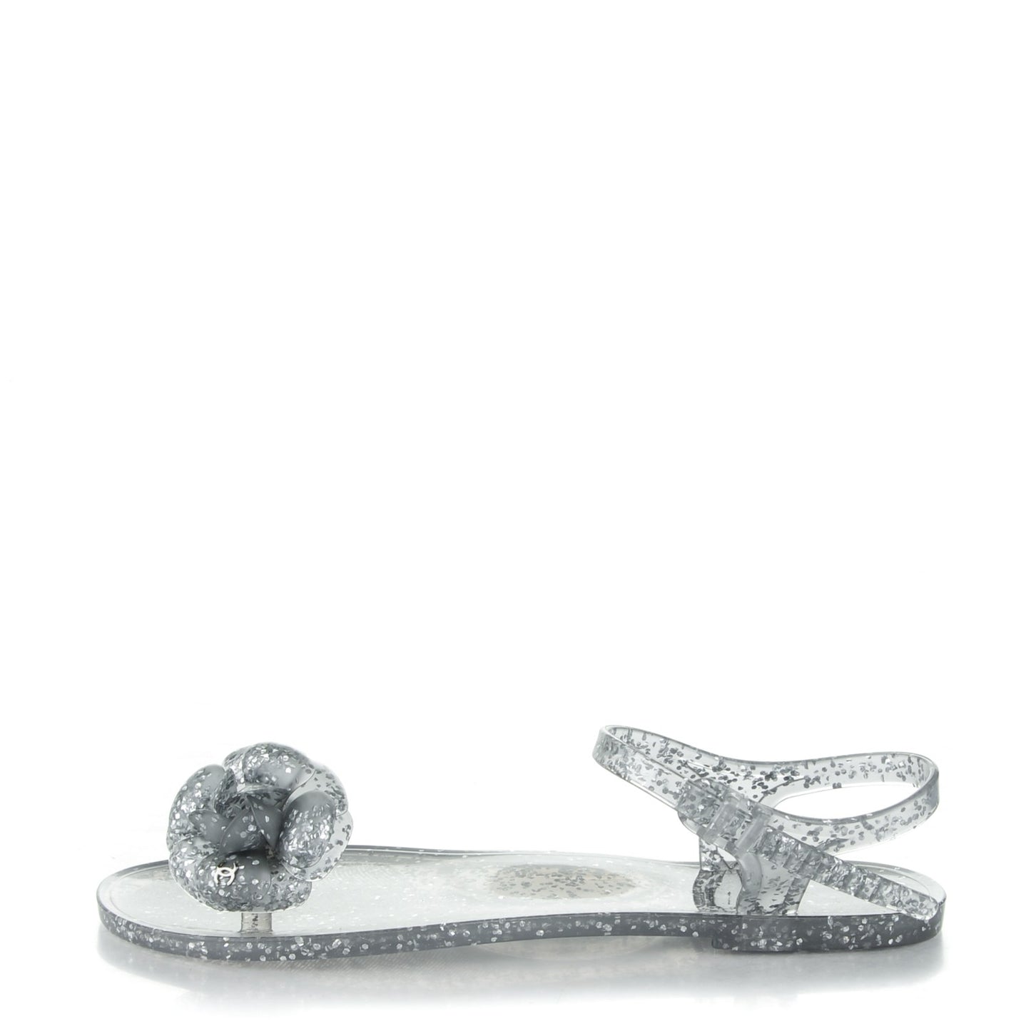Jelly Camellia Glitter Thong Sandals 39 Silver