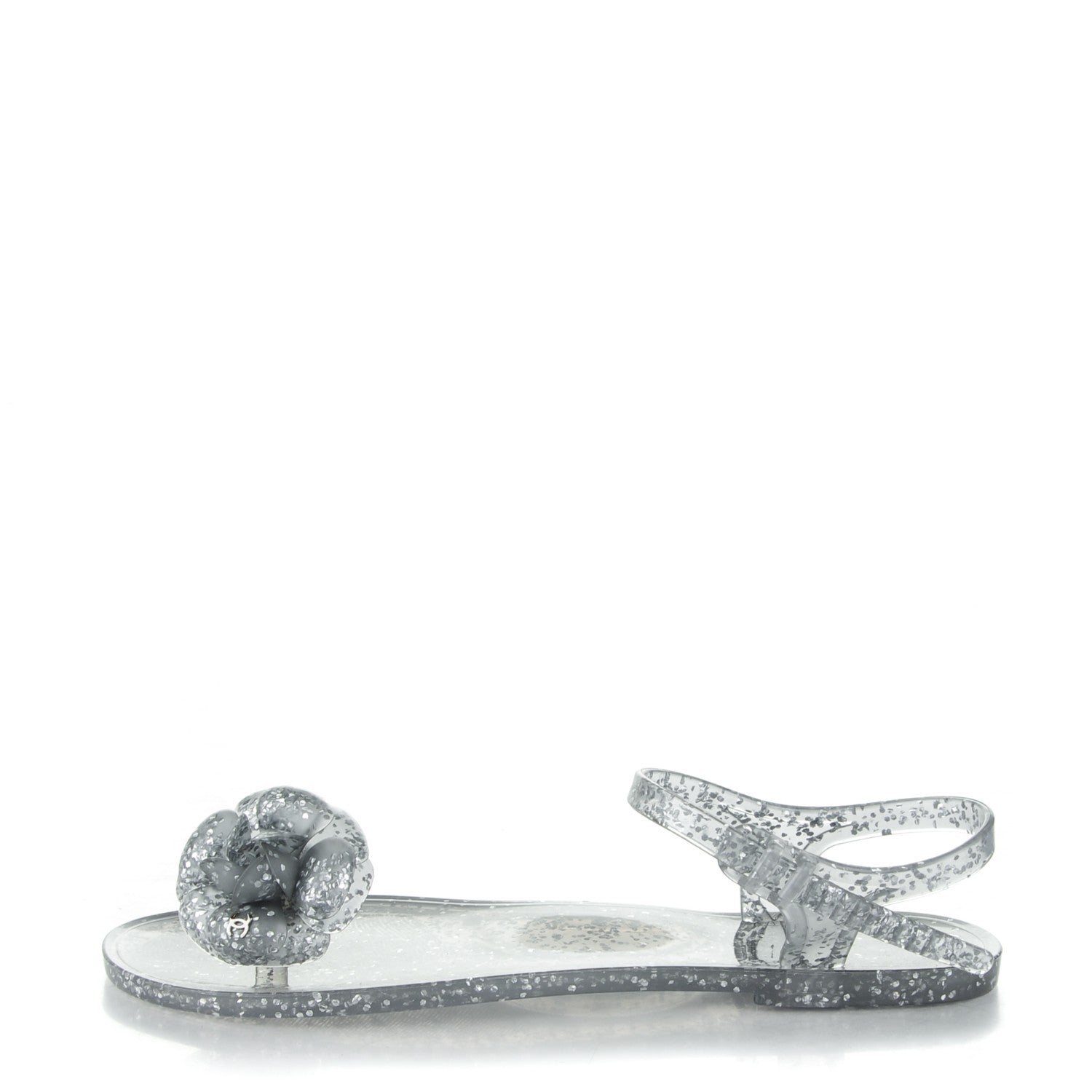 Chanel Jelly Camellia Glitter Thong Sandals 39 Silver 1 of 9