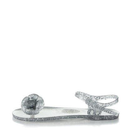 Chanel Jelly Camellia Glitter Thong Sandals 39 Silver 1 of 9