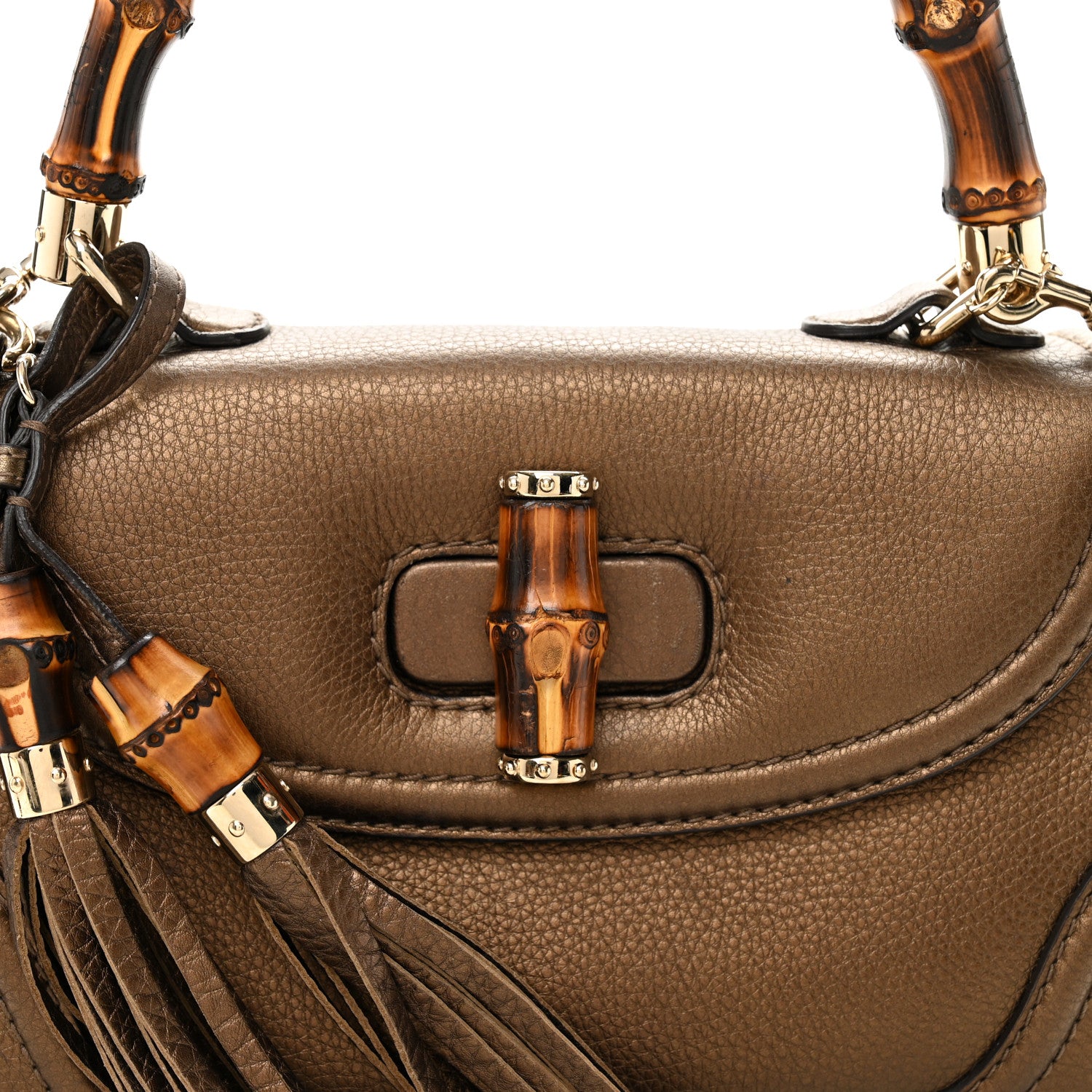 Gucci Metallic Calfskin Medium New Bamboo Top Handle Bag Bronze 9 of 16