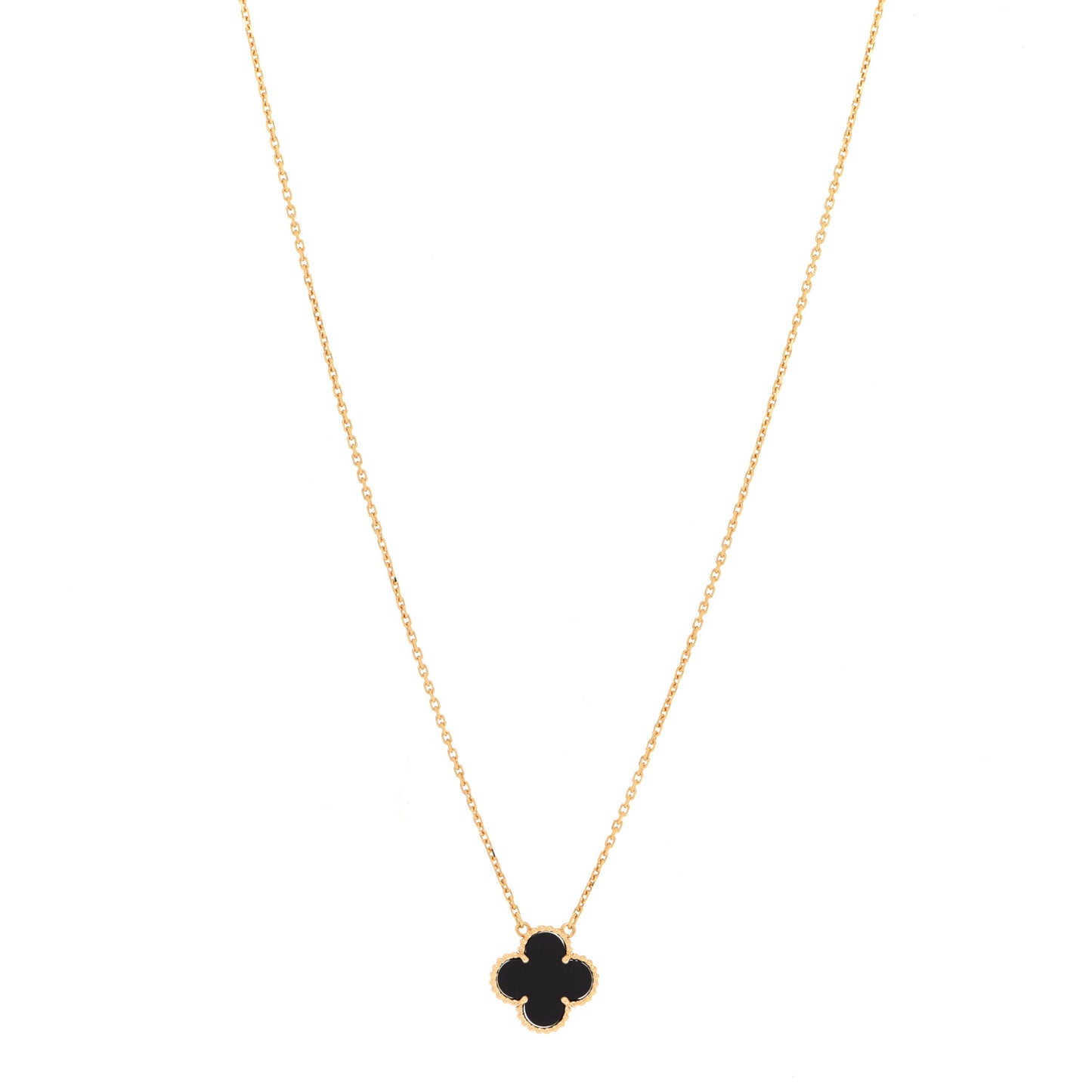 18K Yellow Gold Black Onyx Vintage Alhambra Pendant Necklace