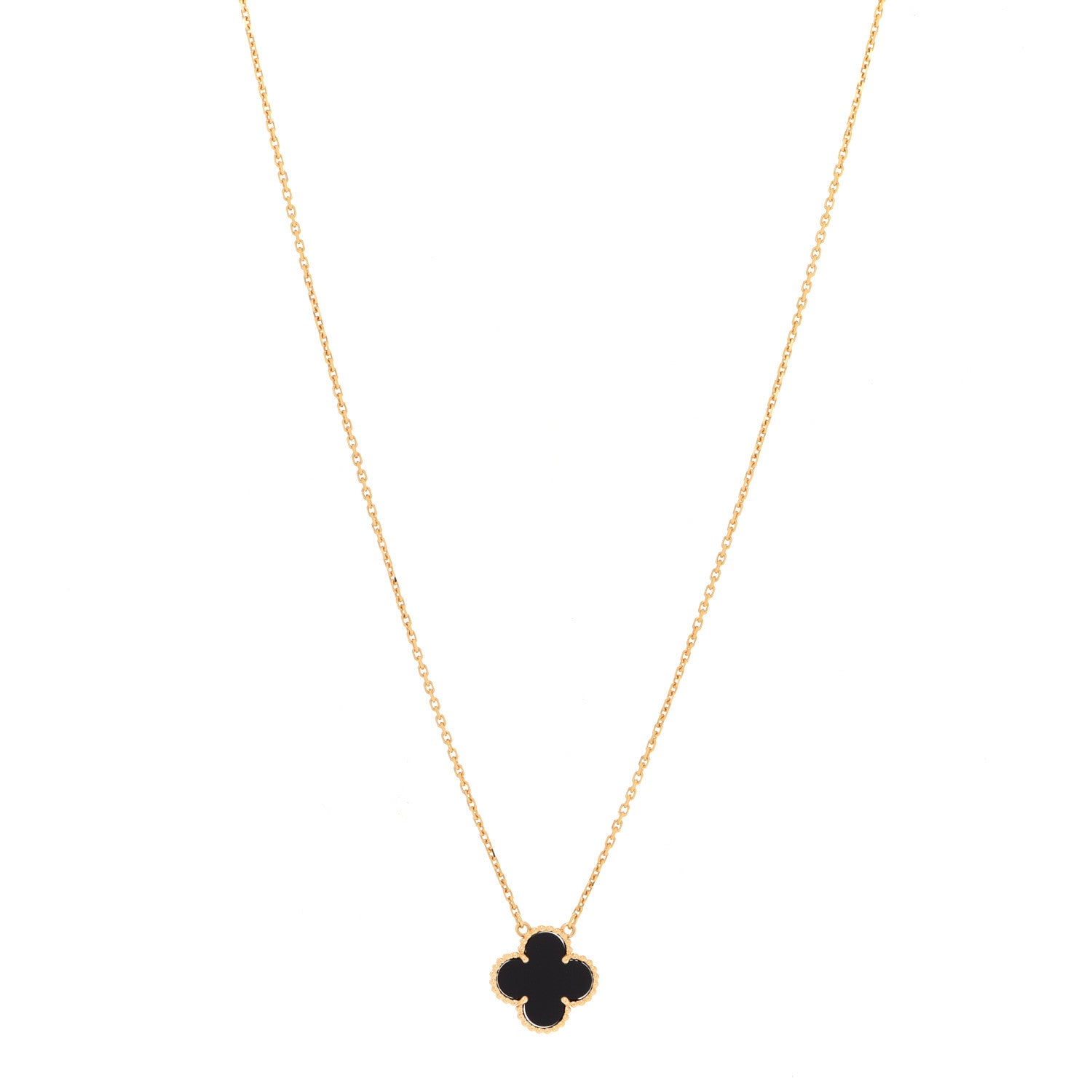 Van Cleef & Arpels 18K Yellow Gold Black Onyx Vintage Alhambra Pendant Necklace 1 of 6