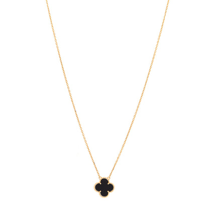 Van Cleef & Arpels 18K Yellow Gold Black Onyx Vintage Alhambra Pendant Necklace 1 of 6