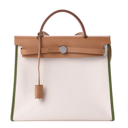 Hermes Toile Goeland Viking Vache Hunter Herbag Zip 31 PM Ecru Pelouse 4 of 12