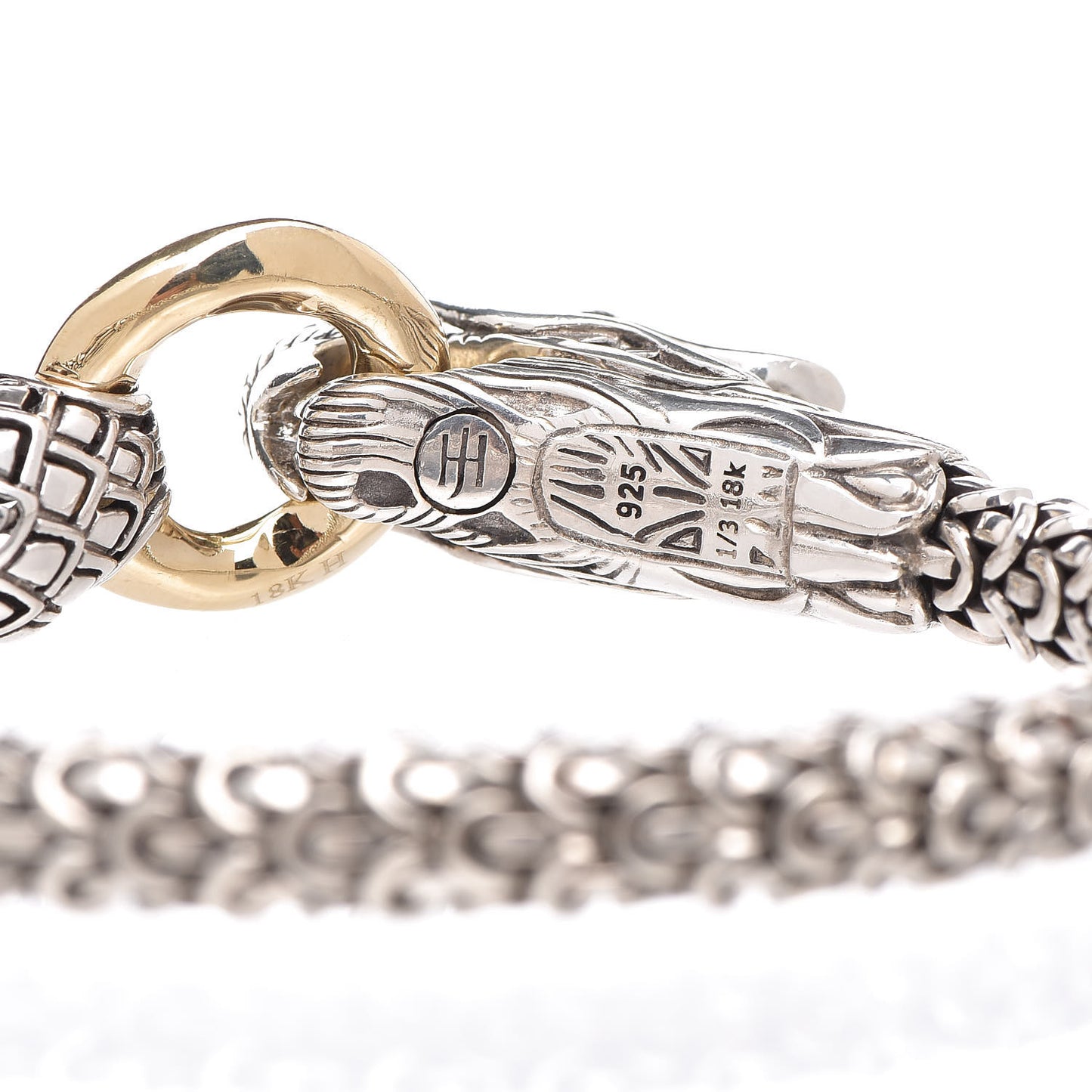 Sterling Silver 18K Yellow Gold 6mm Naga Dragon Bracelet