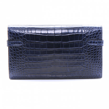 Hermes Matte Alligator Kelly Longue Wallet Bleu Abysse 3 of 9