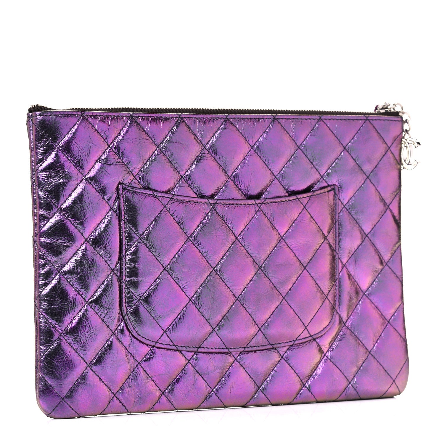 Chanel Iridescent Crumpled Calfskin CC Ripples Medium Cosmetic Case Purple 3 of 12