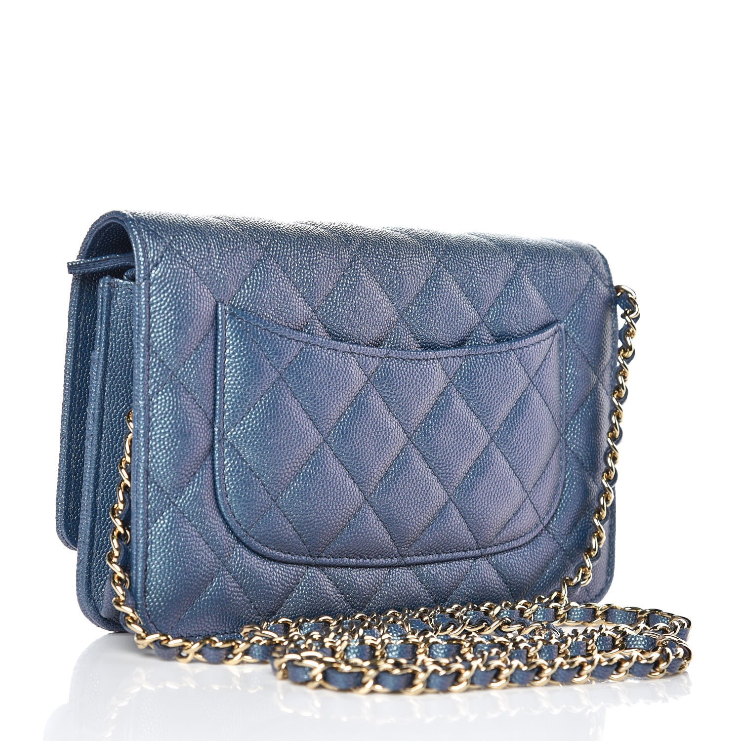 Chanel Iridescent Caviar Quilted Wallet On Chain WOC Dark Blue 4 of 11