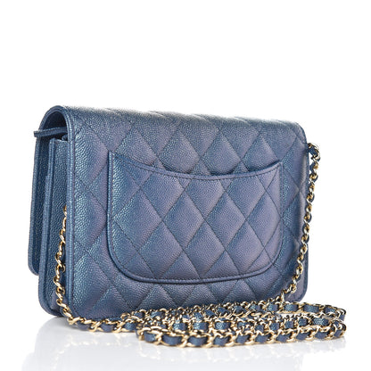 Chanel Iridescent Caviar Quilted Wallet On Chain WOC Dark Blue 4 of 11