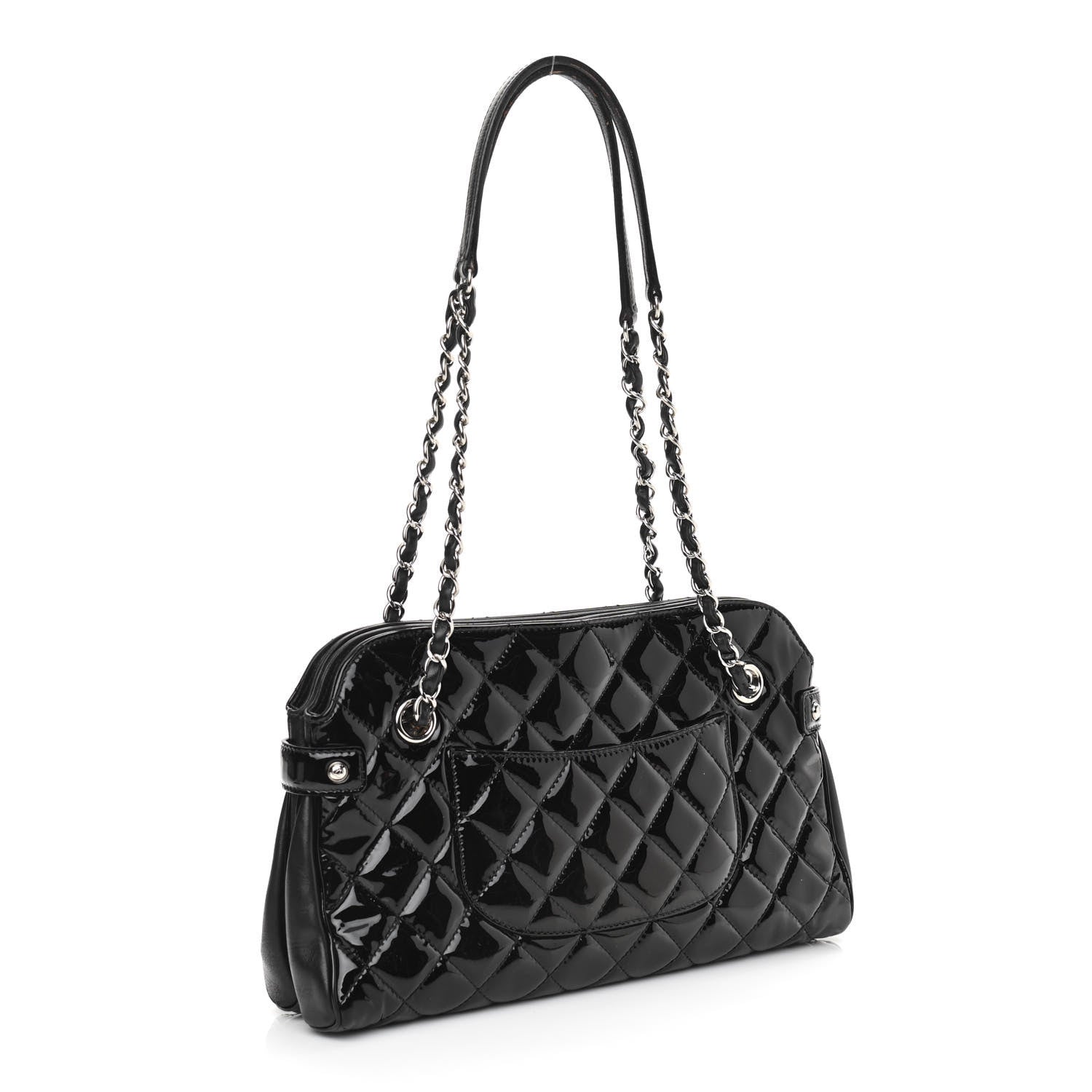Chanel Patent Quilted Medium Just Mademoiselle Bowling Bag Black 3 of 12
