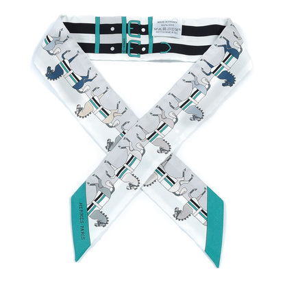 Hermes Silk Rocabar Twilly White Gris Perle Menthe 2 of 10