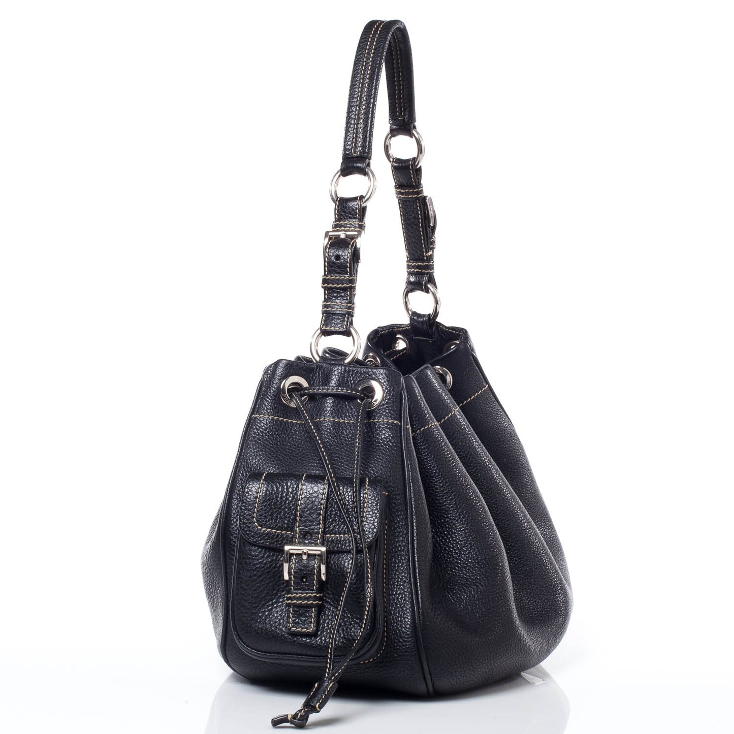 Vitello Daino Drawstring Bag Nero Black