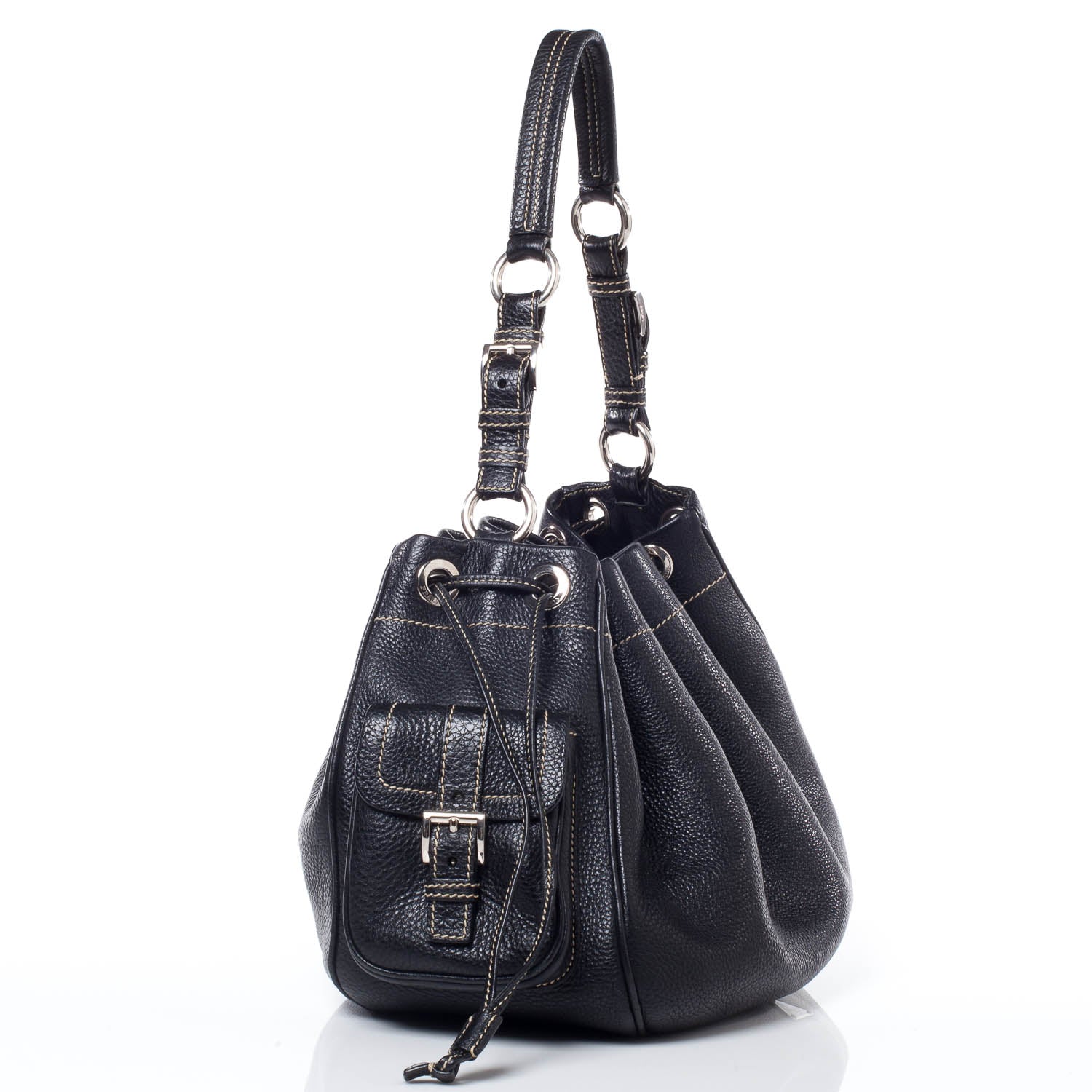 Prada Vitello Daino Drawstring Bag Nero Black 4 of 10