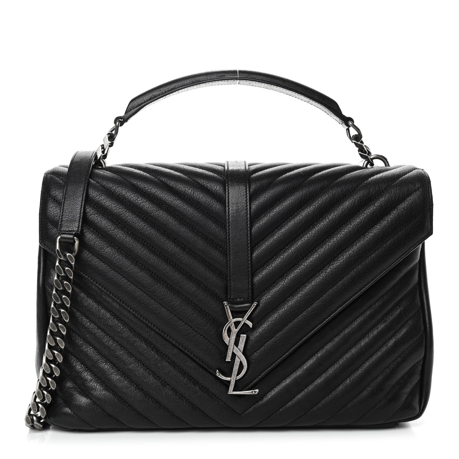 Saint Laurent Sheepskin Matelasse Chevron Monogram Large College Satchel Black 1 of 4