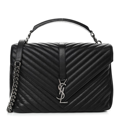 Saint Laurent Sheepskin Matelasse Chevron Monogram Large College Satchel Black 1 of 4