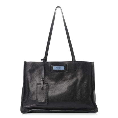 Prada Glace Calfskin Etiquette Shopping Bag Black Astrale 1 of 17