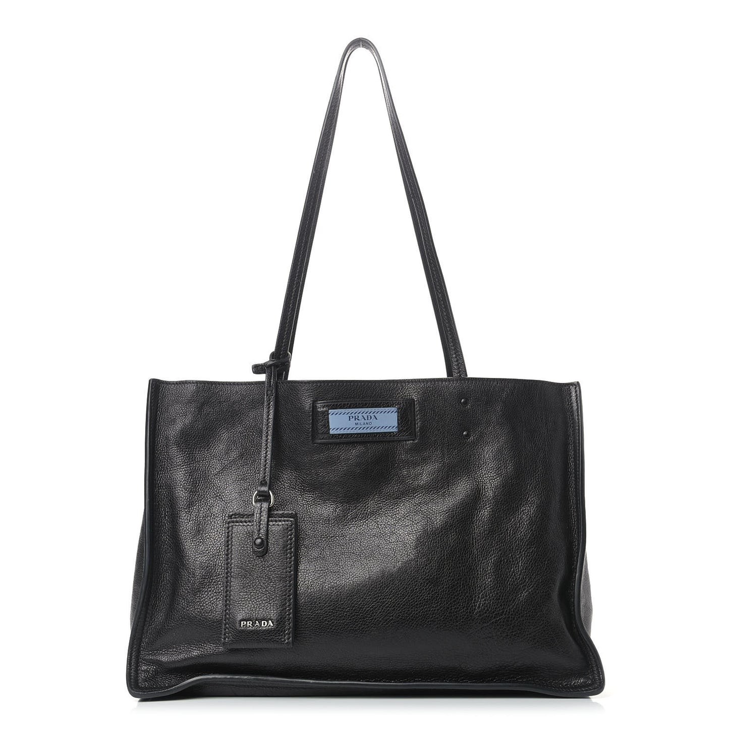 Glace Calfskin Etiquette Shopping Bag Black Astrale