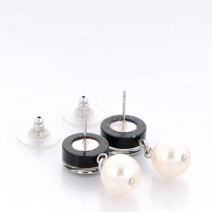 Chanel Resin Crystal Pearl CC Drop Earrings Black Silver 3 of 4