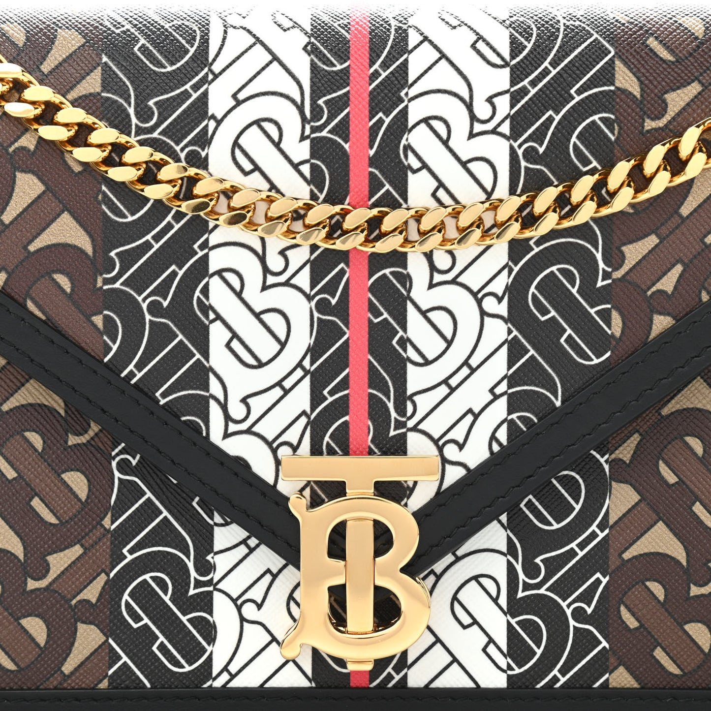 E-Canvas Monogram Stripe Small TB Envelope Clutch Bridle Brown