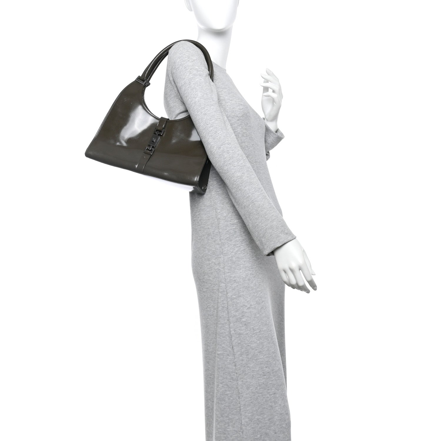 Gucci Patent Bardot Shoulder Bag Olive Green 2 of 10