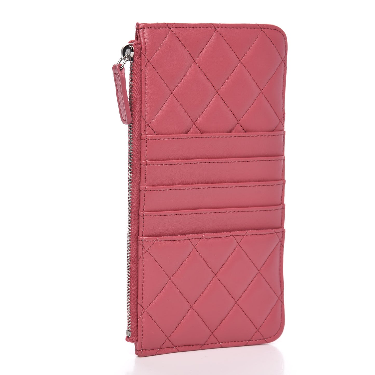 Lambskin Quilted Classic Flat Wallet Pouch Pink