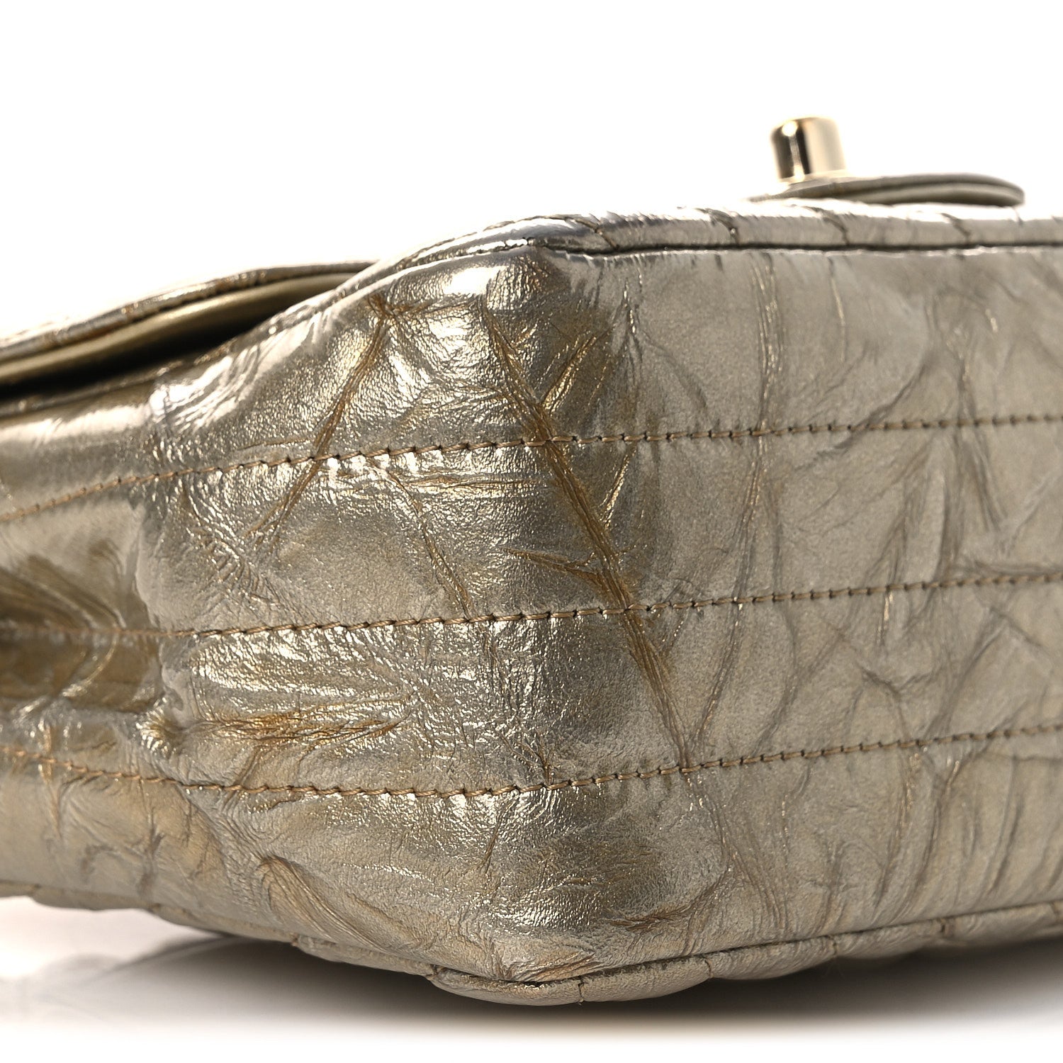 Chanel Metallic Crumpled Calfskin Chevron Quilted Mini Square Flap Gold 8 of 12